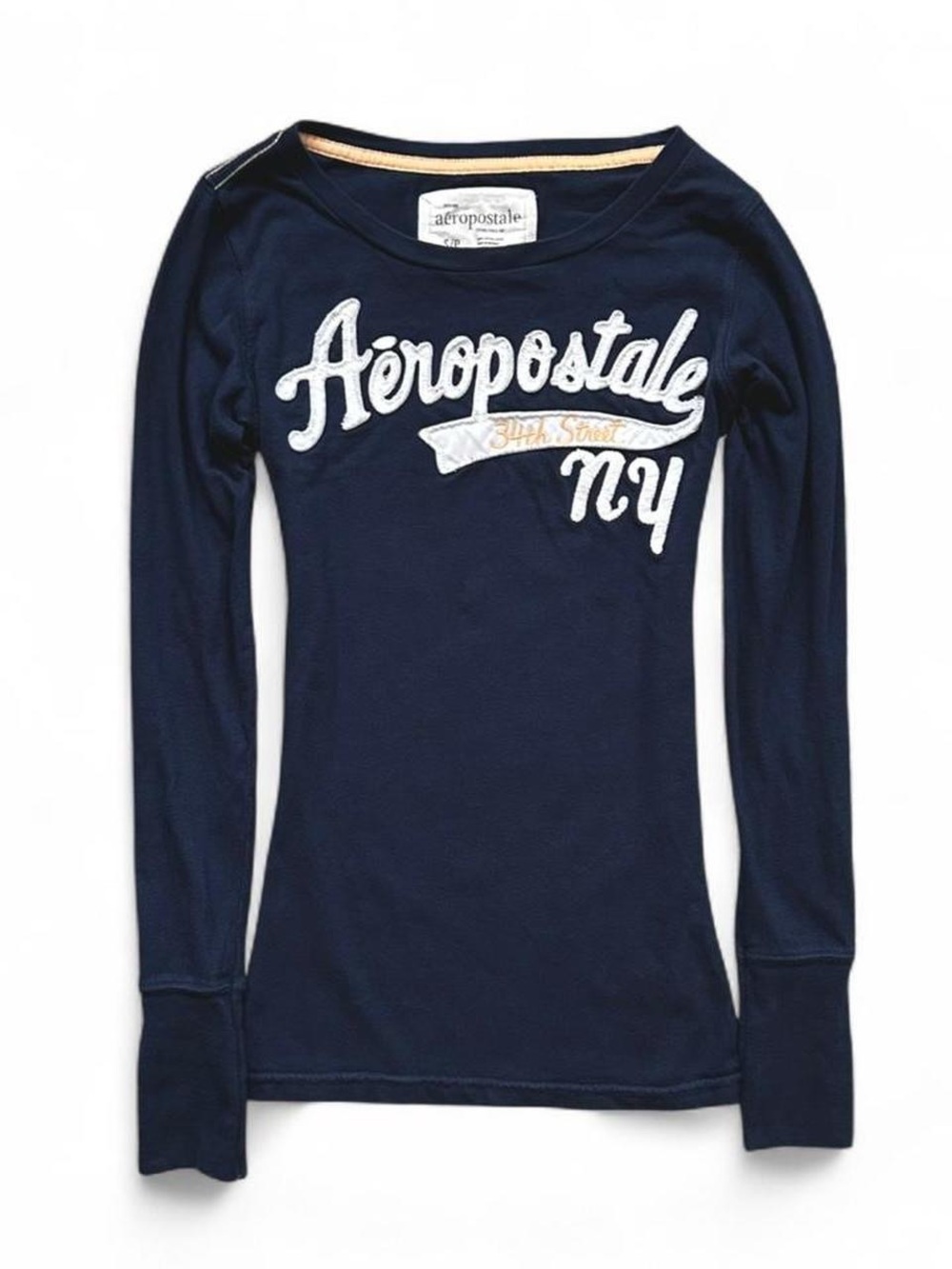 Y2K 2000s Aeropostale Navy Blue & White Long-Sleeve Logo Top